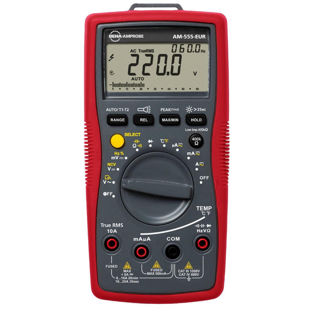 AM-555-EUR Dig. Multimeter TRMS dual display. Messleit. Temp.fühler